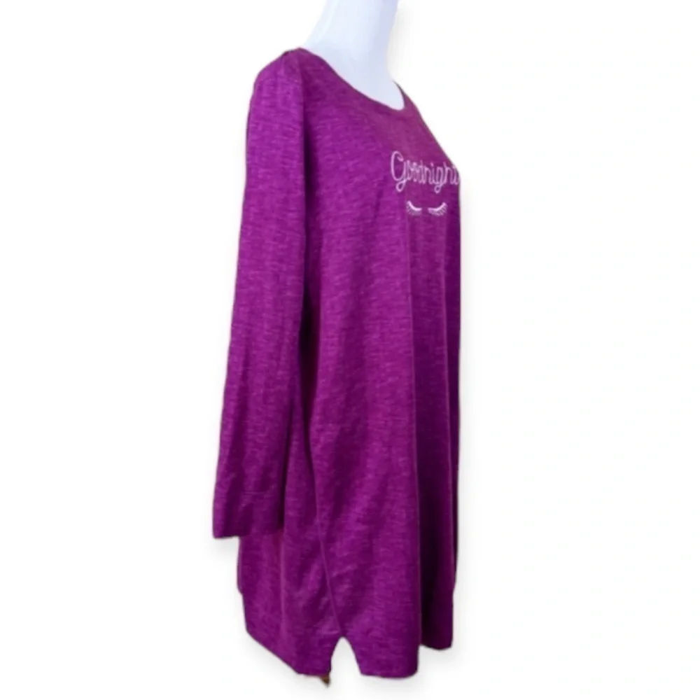 Kate Spade Goodnight Sleep Shirt Long  Sleeve Pockets Brushed Knit XL Purple